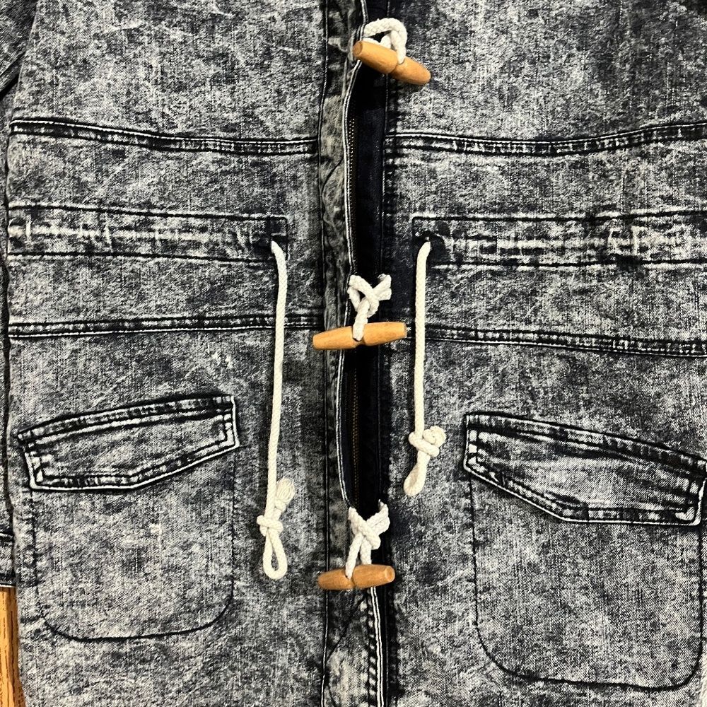 Rare Special A Women’s Blue Denim Hooded Dress Jacket w/ Toggles at Front Sz-M - Picture 3 of 6